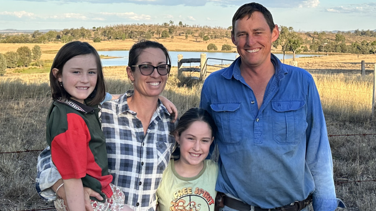 North Burnett primary producers Brenten and Virginia Lowe with their children.